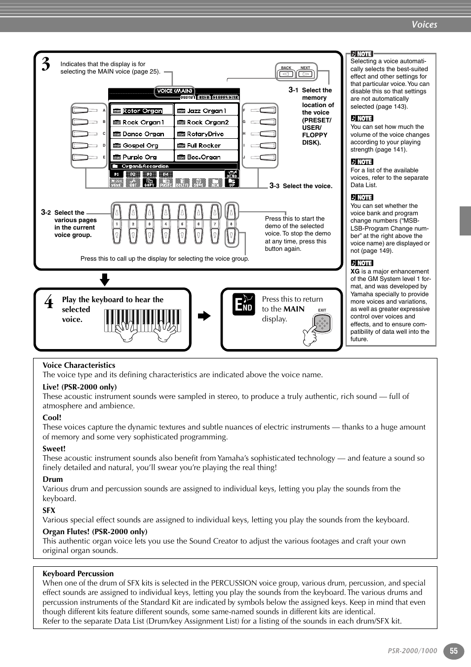 Voices | Yamaha PORTATONE PSR-1000 User Manual | Page 55 / 172