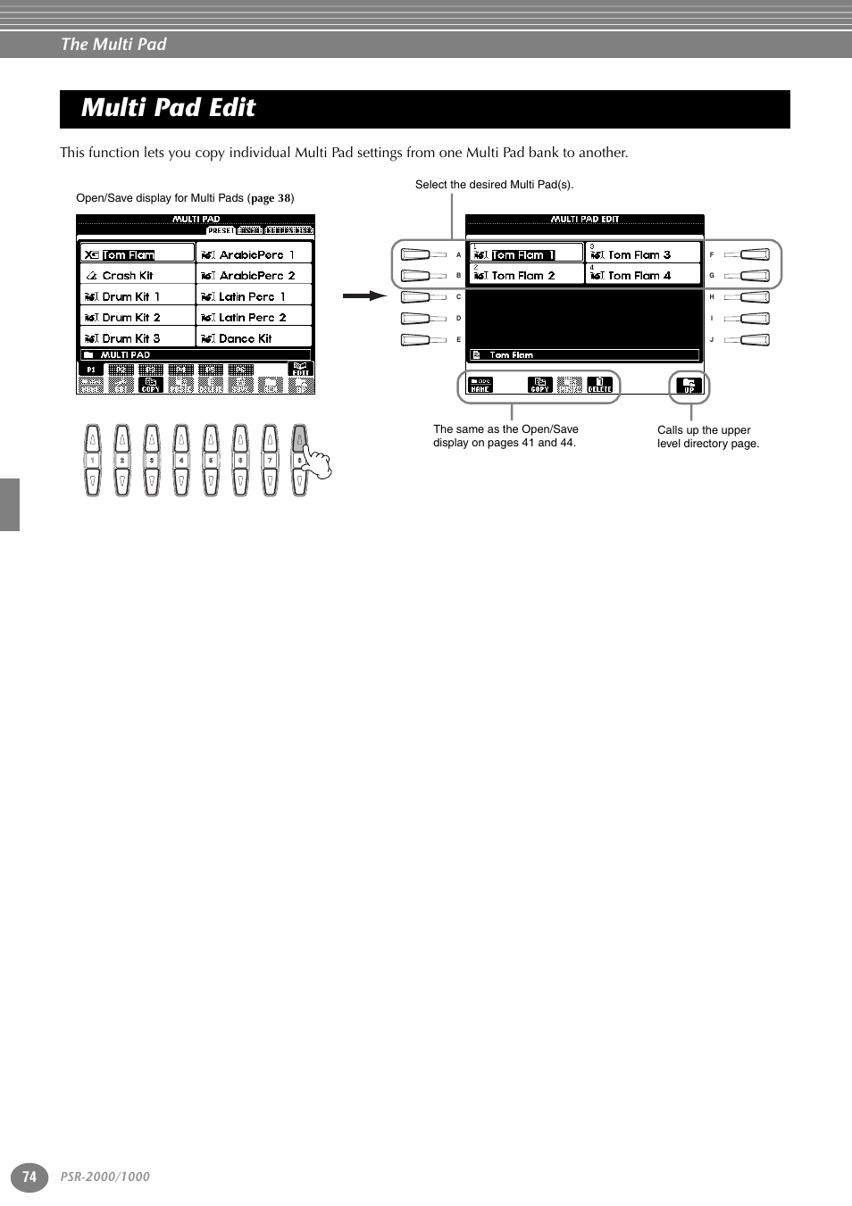 Multi pad edit, The multi pad | Yamaha PORTATONE PSR-1000 User Manual | Page 74 / 172
