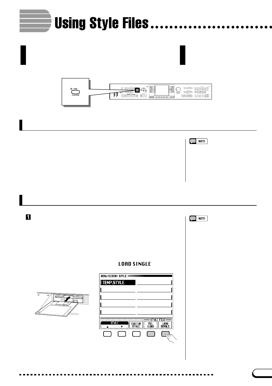 Using style files, About the yamaha style file format, Loading styles from a disk | Zinsert a disk | Yamaha CVP-109  EN User Manual | Page 105 / 235