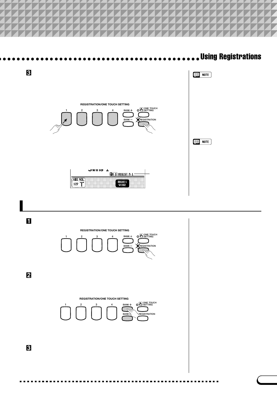 Recalling the registered panel settings, Using registrations, Cregister the panel setup | Zpress the [registration] button, Xselect a bank, Cselect a registration | Yamaha CVP-109  EN User Manual | Page 109 / 235