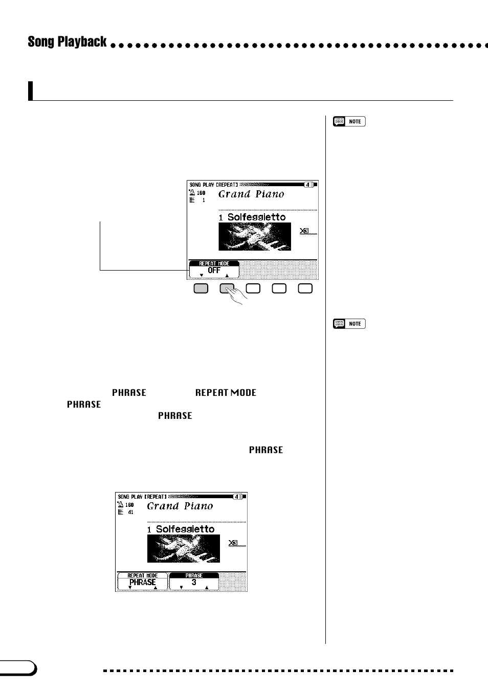 Repeat functions, Song playback, Phrase repeat | Yamaha CVP-109  EN User Manual | Page 122 / 235