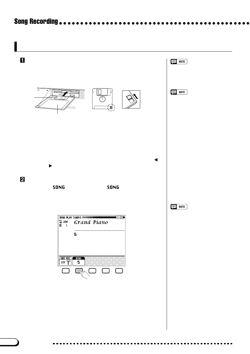 Quick recording, Song recording, Zinsert a formatted disk | Xselect the song number to be recorded | Yamaha CVP-109  EN User Manual | Page 132 / 235