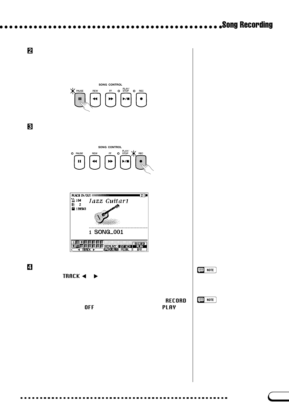 Song recording, Xpause before the punch-in point, Cturn on the punch-in/out function | Vselect a track | Yamaha CVP-109  EN User Manual | Page 139 / 235