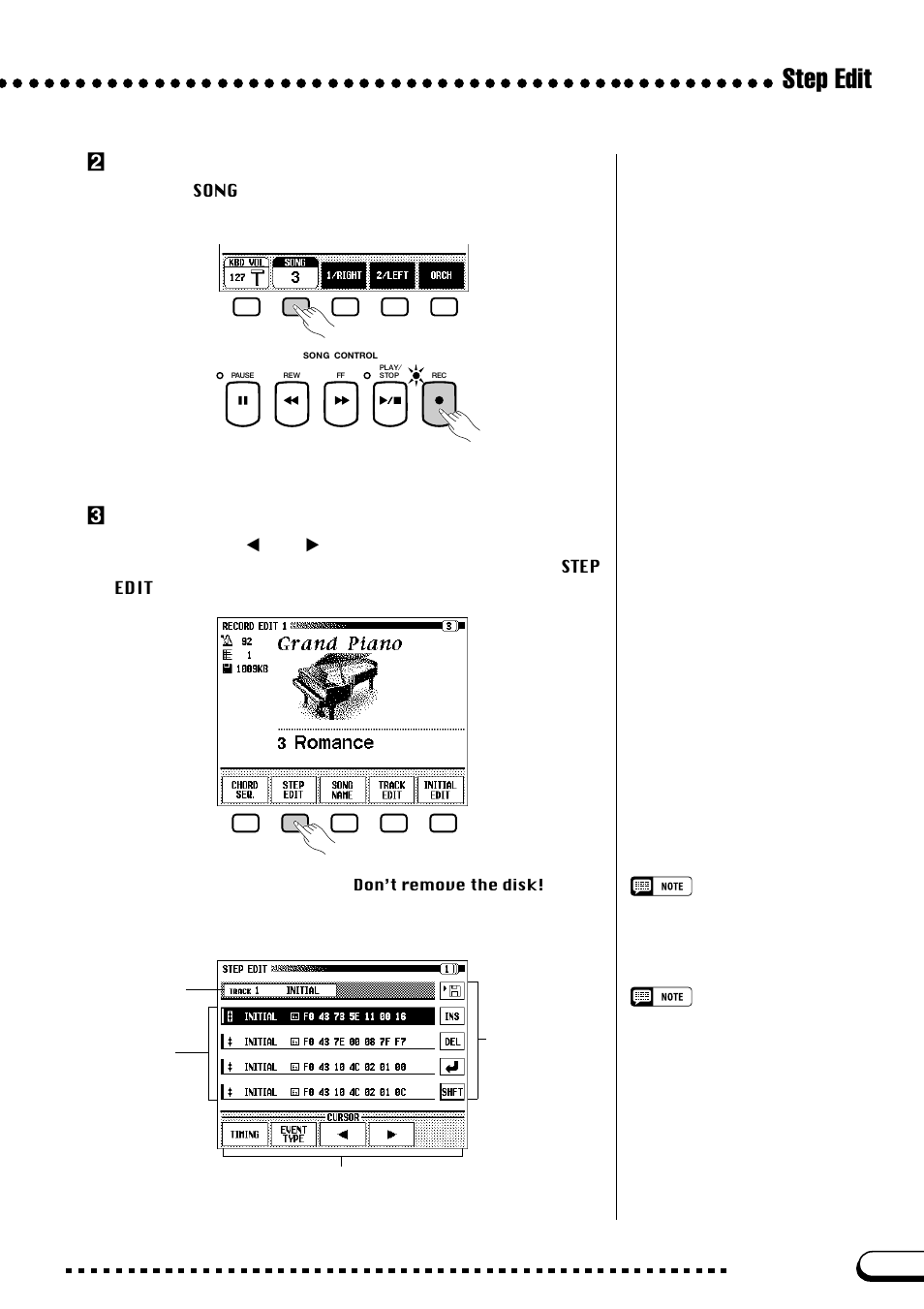 Step edit, Xenter the record mode, Cselect the step edit function | Yamaha CVP-109  EN User Manual | Page 147 / 235