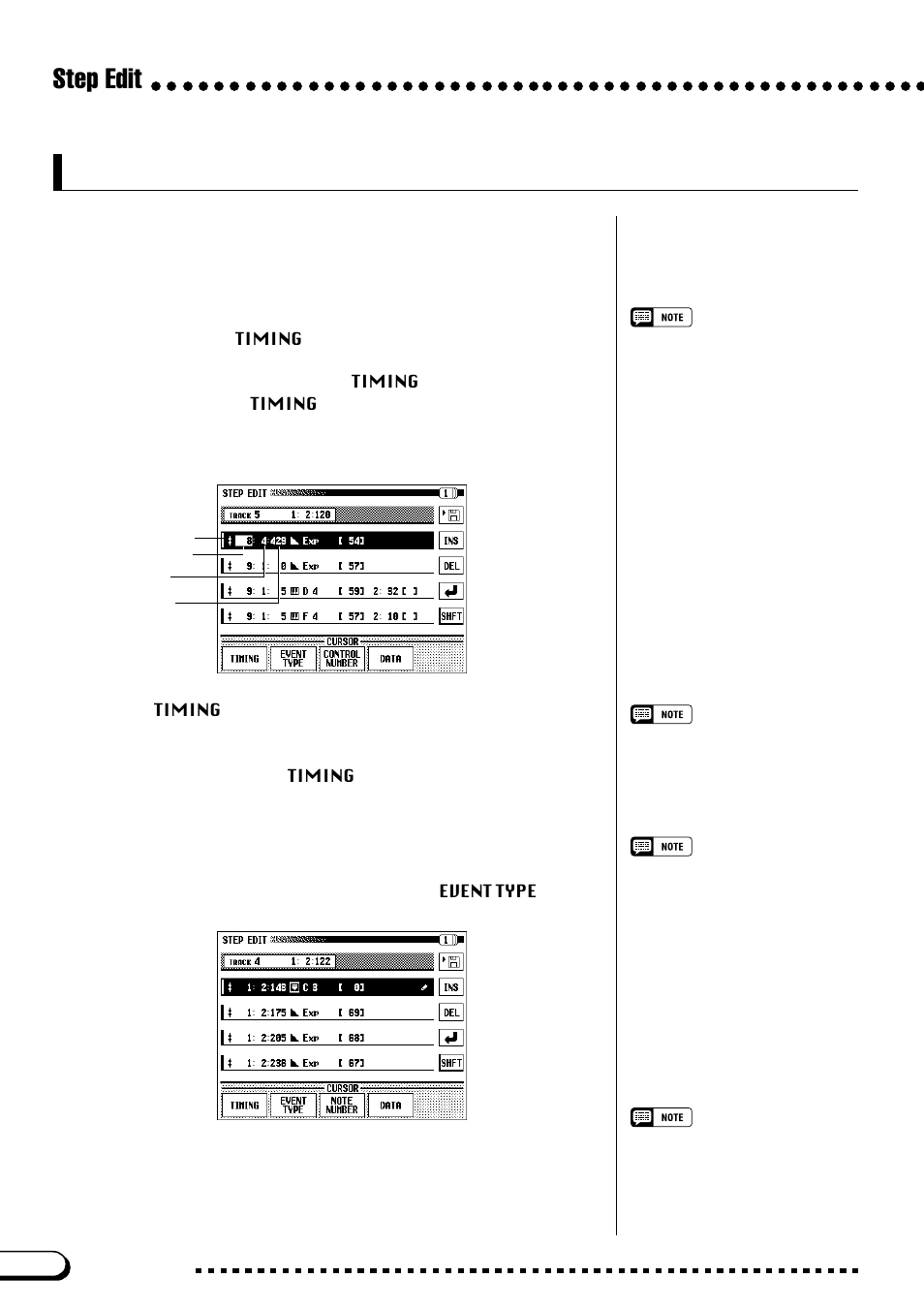 Common parameters, Step edit, Changing the timing of an event | Changing the event type | Yamaha CVP-109  EN User Manual | Page 150 / 235