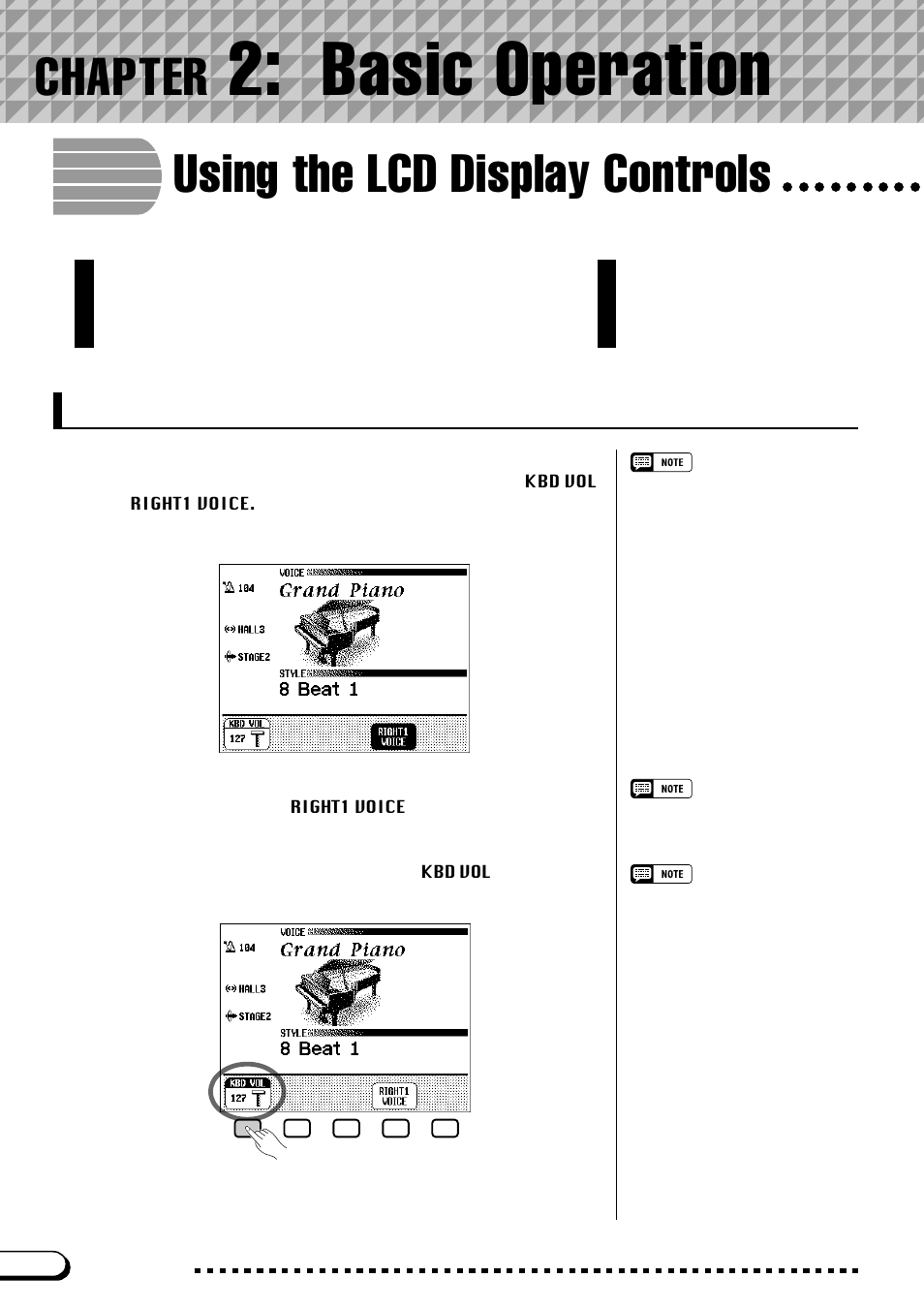 Chapter 2: basic operation, Using the lcd display controls, Selecting a function | Chapter 2, Basic operation, Chapter | Yamaha CVP-109  EN User Manual | Page 16 / 235