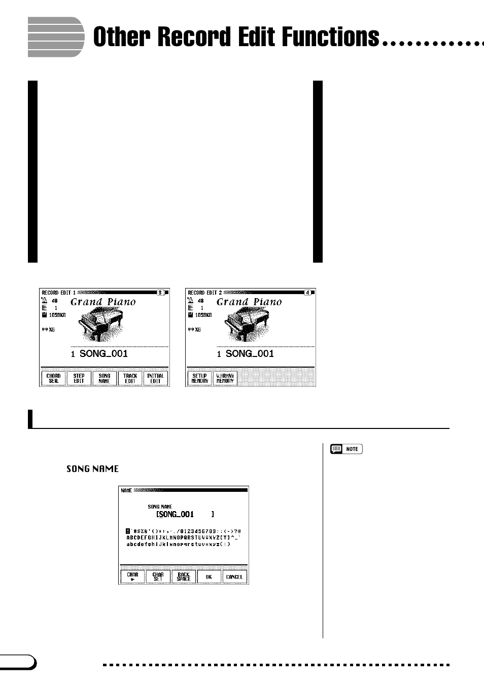 Other record edit functions, Song name | Yamaha CVP-109  EN User Manual | Page 166 / 235