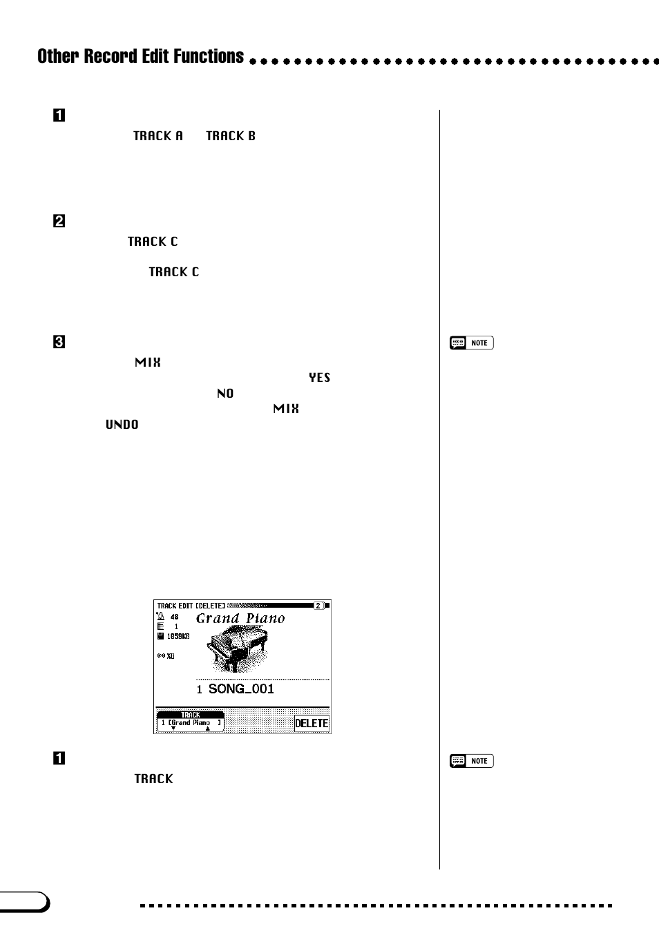 Other record edit functions, Track delete (track edit page 2), Zspecify the two tracks to be mixed | Xspecify the destination track, Cexecute the track mix operation, Zspecify the track to be deleted | Yamaha CVP-109  EN User Manual | Page 168 / 235