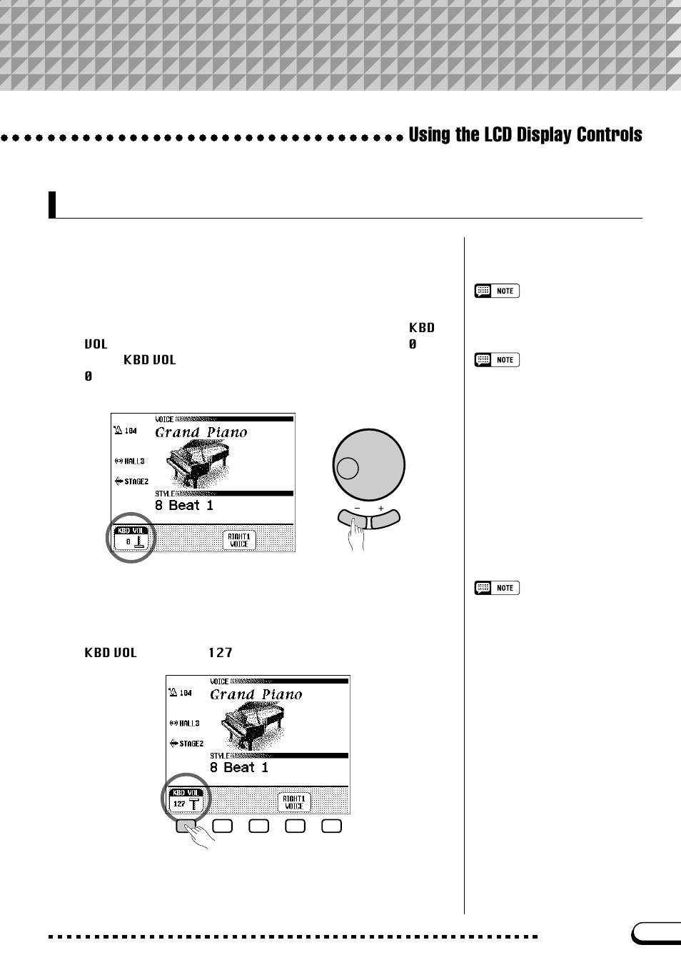 Changing a setting, Using the lcd display controls | Yamaha CVP-109  EN User Manual | Page 17 / 235