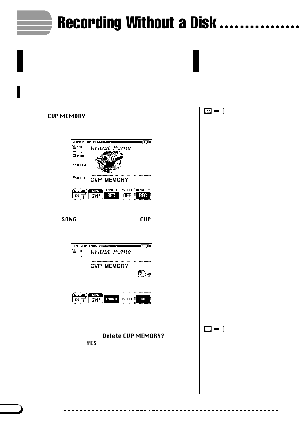 Recording without a disk, About the cvp memory song | Yamaha CVP-109  EN User Manual | Page 174 / 235