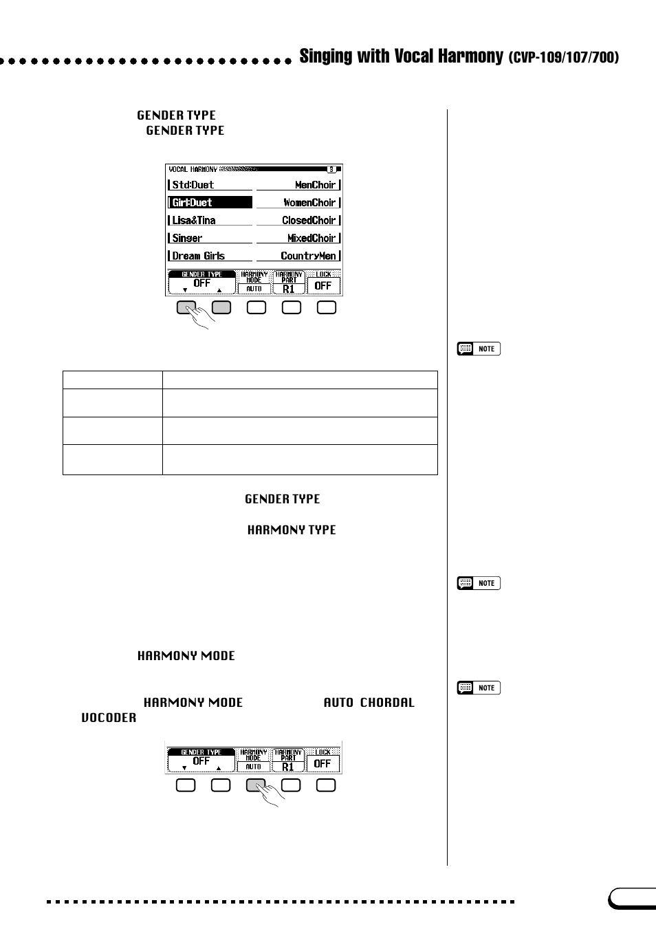 Singing with vocal harmony, Changing the harmony mode | Yamaha CVP-109  EN User Manual | Page 181 / 235