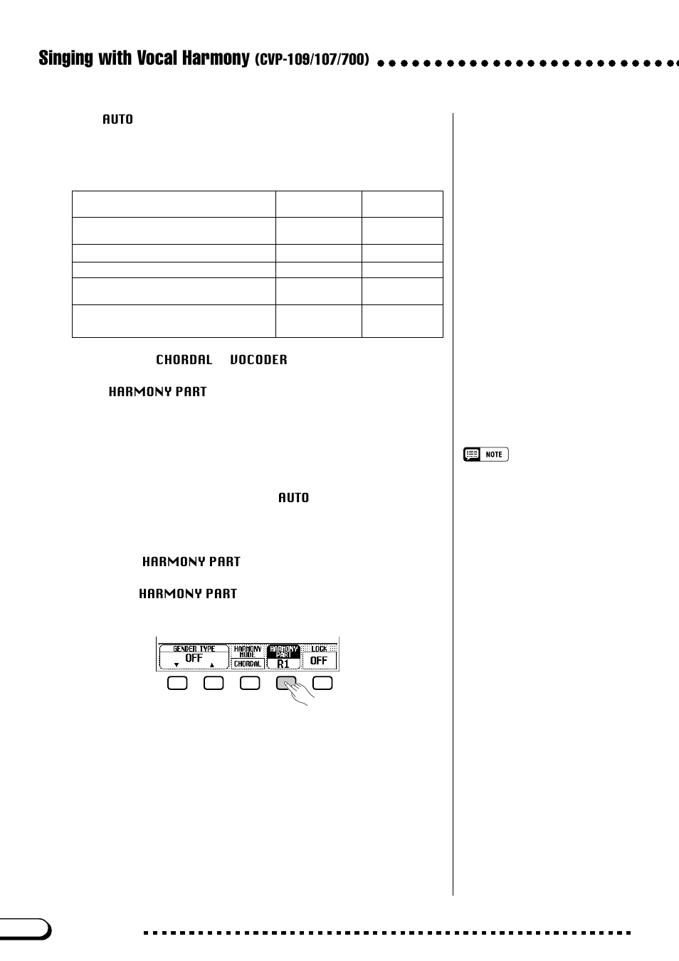 Singing with vocal harmony, Changing the harmony part | Yamaha CVP-109  EN User Manual | Page 182 / 235