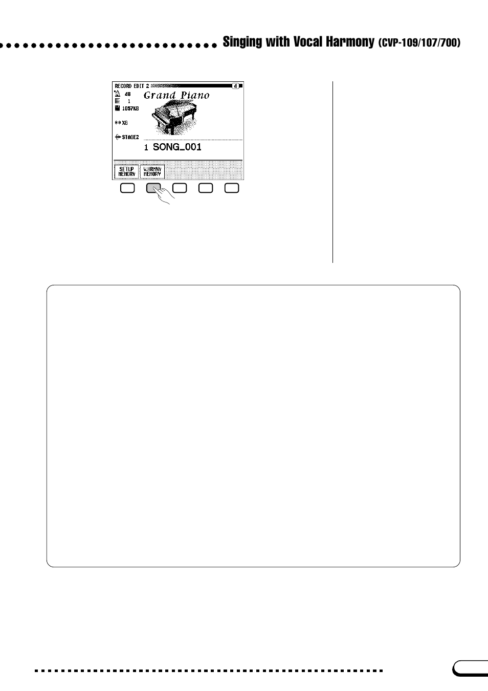 Singing with vocal harmony | Yamaha CVP-109  EN User Manual | Page 185 / 235