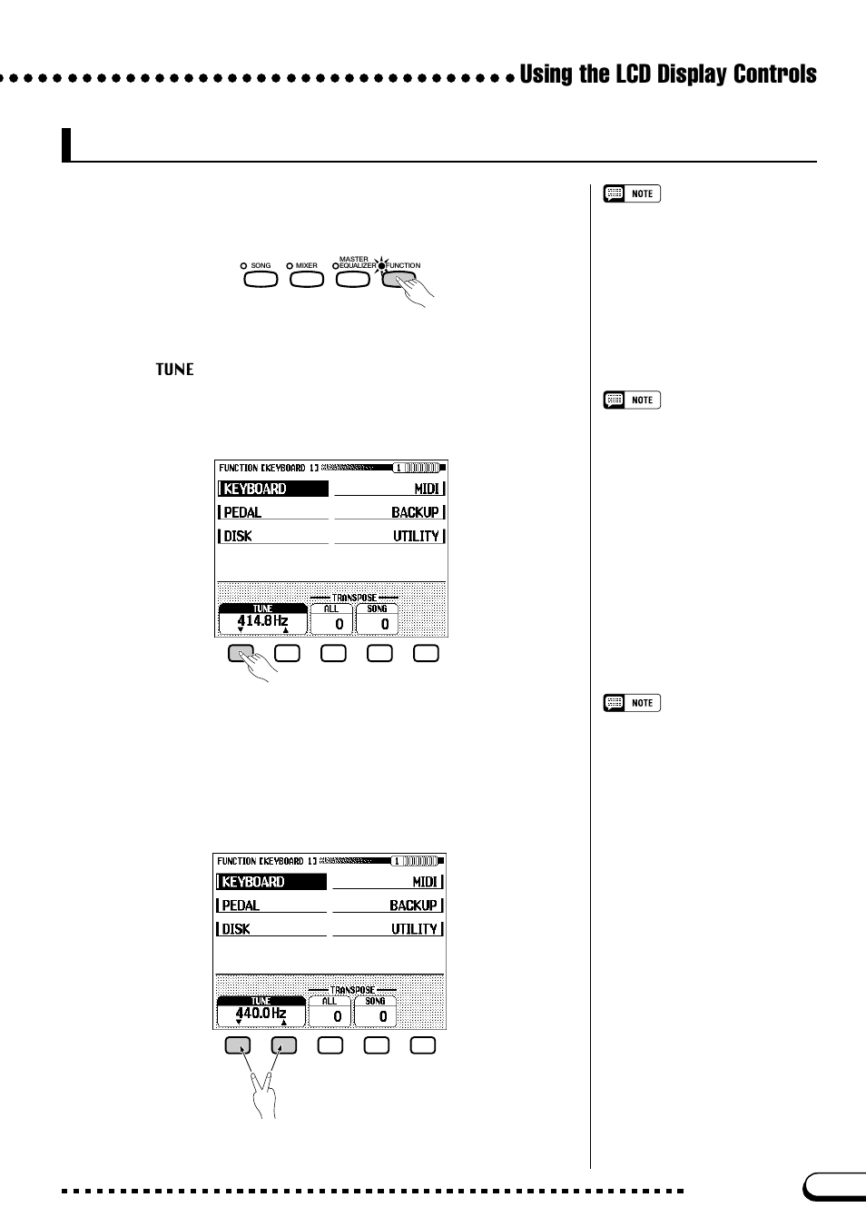 Resetting a functionﾕs value, Resetting a function’s value, Using the lcd display controls | Yamaha CVP-109  EN User Manual | Page 19 / 235
