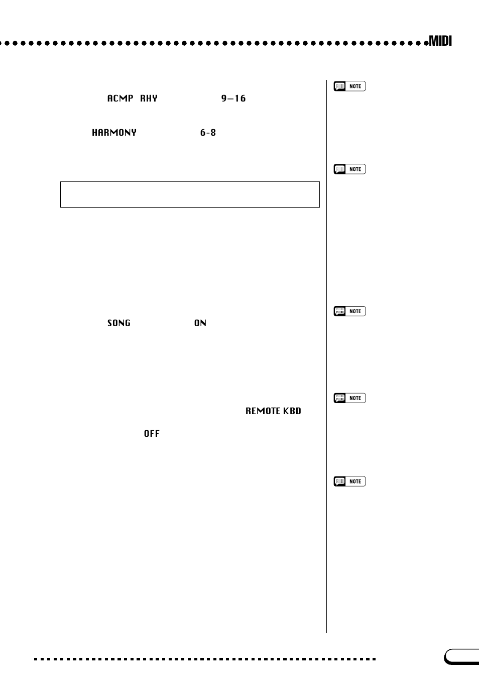 Midi, Send channel (accompaniment/harmony), Song transmission | Remote keyboard | Yamaha CVP-109  EN User Manual | Page 205 / 235