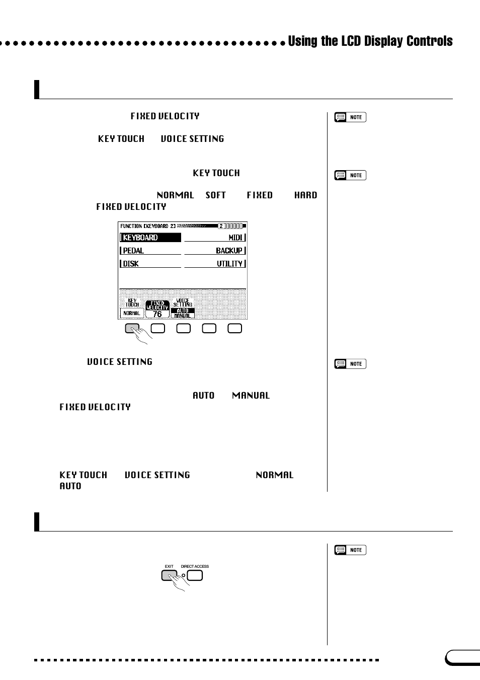 Using functions in non-rounded rectangles, Exiting to the main display, Using the lcd display controls | Yamaha CVP-109  EN User Manual | Page 21 / 235