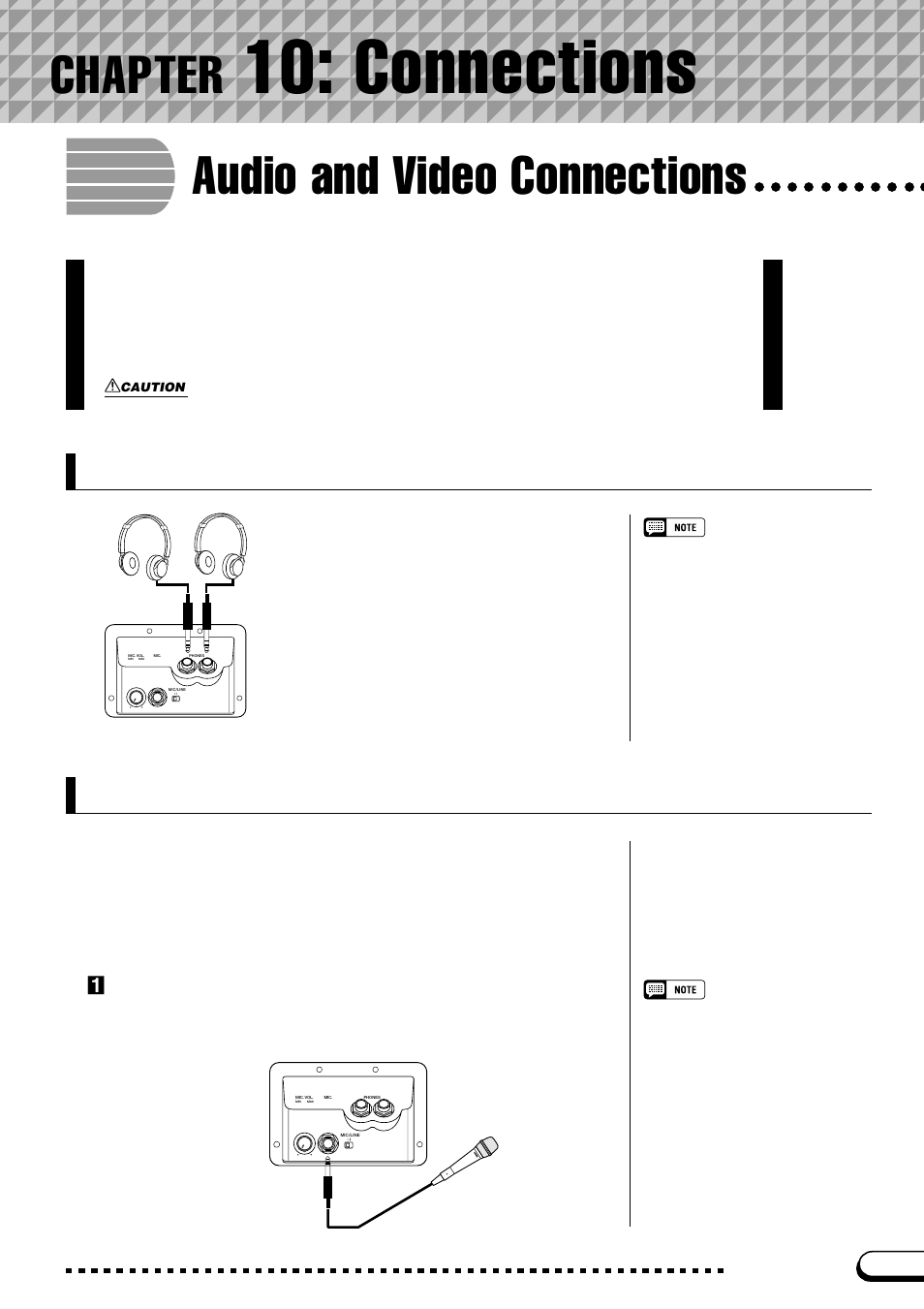 Chapter 10: connections, Audio and video connections, Headphones | Microphone (cvp-109/107/700), Chapter 10, Connections, Chapter, Zconnect the microphone | Yamaha CVP-109  EN User Manual | Page 213 / 235