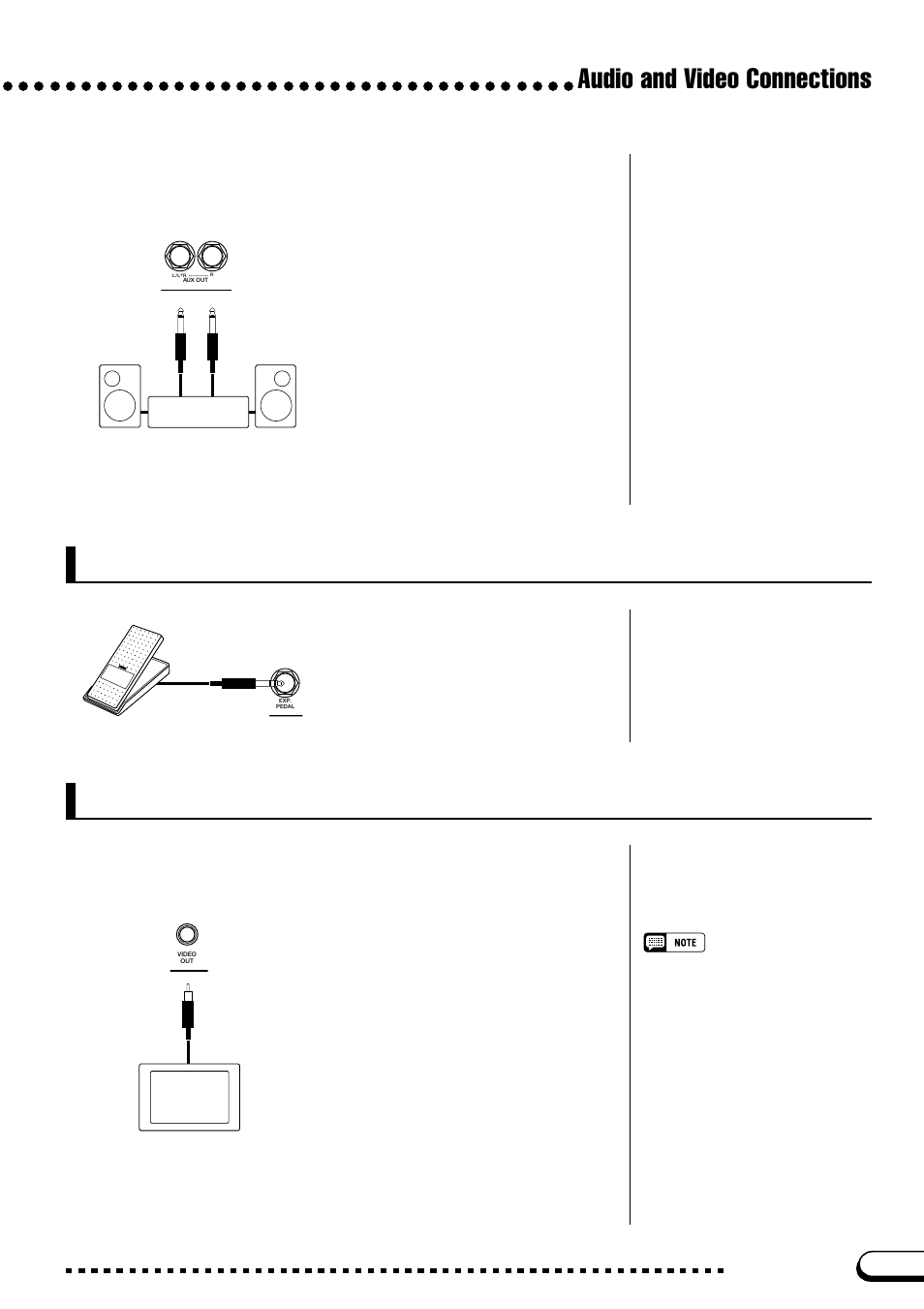 Expression pedal (cvp-109/107/700), Video monitor (cvp-109/107/700), Audio and video connections | Aux out jacks | Yamaha CVP-109  EN User Manual | Page 215 / 235