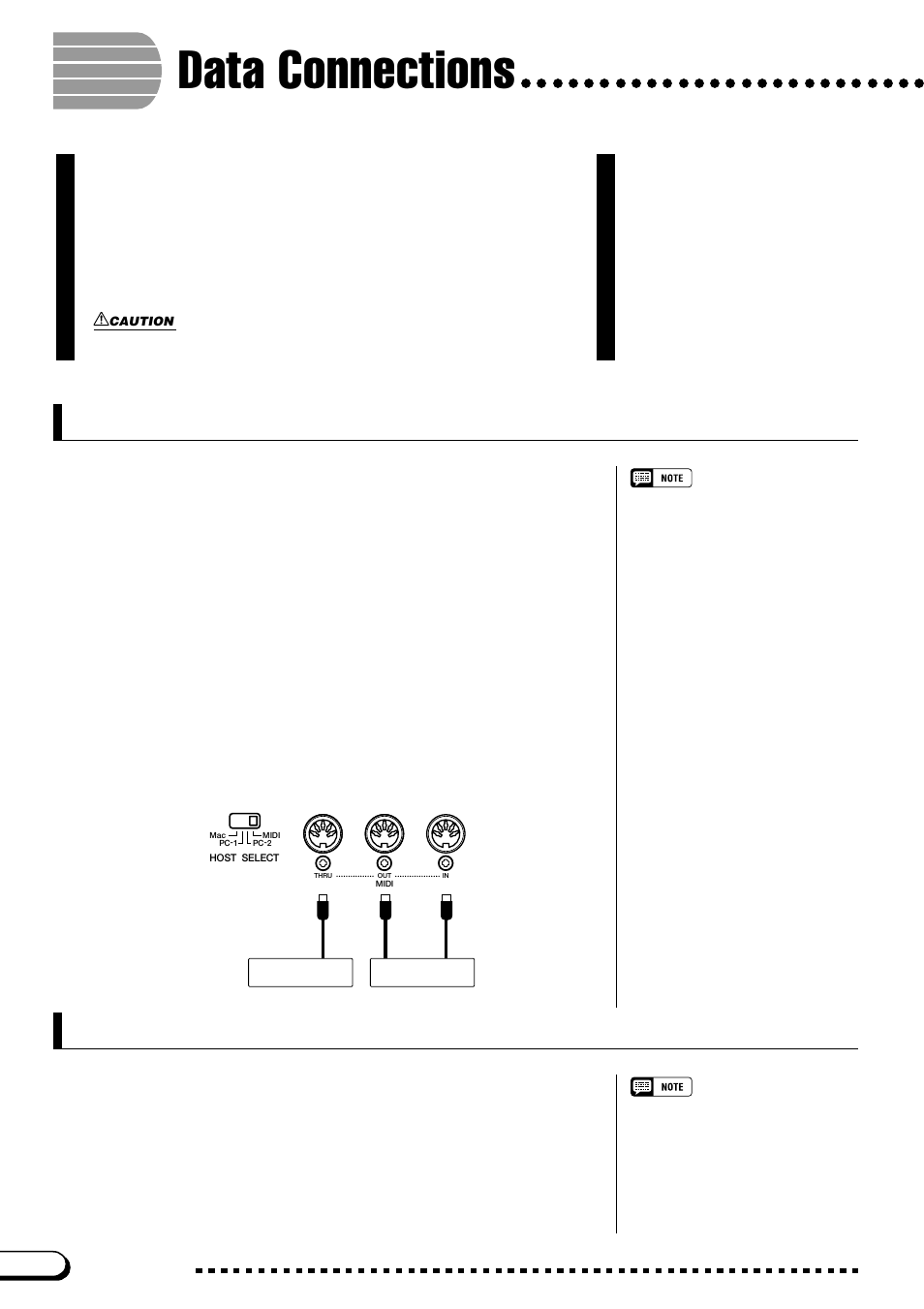 Data connections, Connecting midi equipment, Connecting to a host computer | Yamaha CVP-109  EN User Manual | Page 216 / 235
