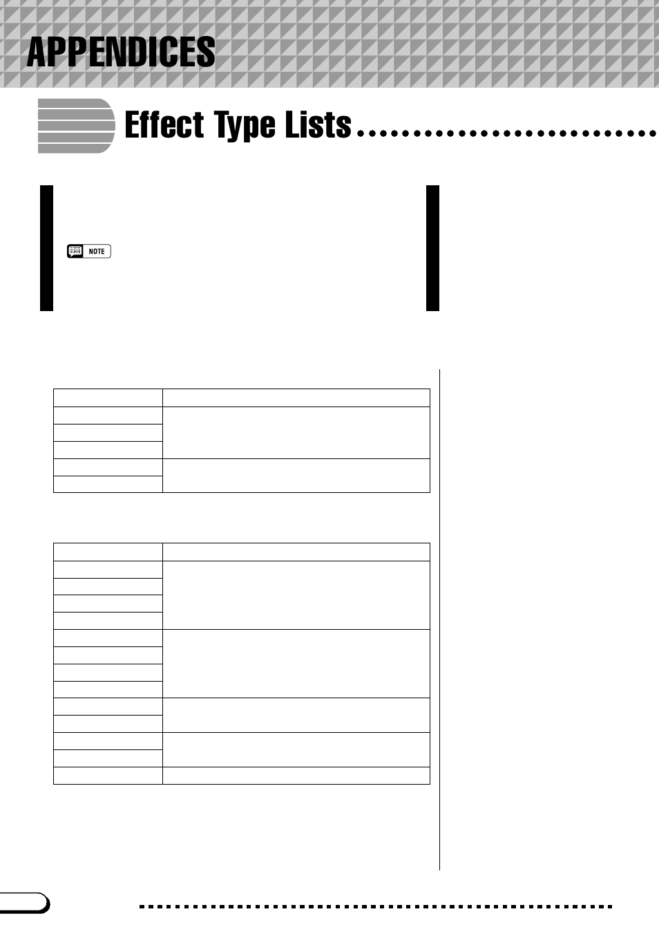 Appendices, Effect type lists | Yamaha CVP-109  EN User Manual | Page 218 / 235