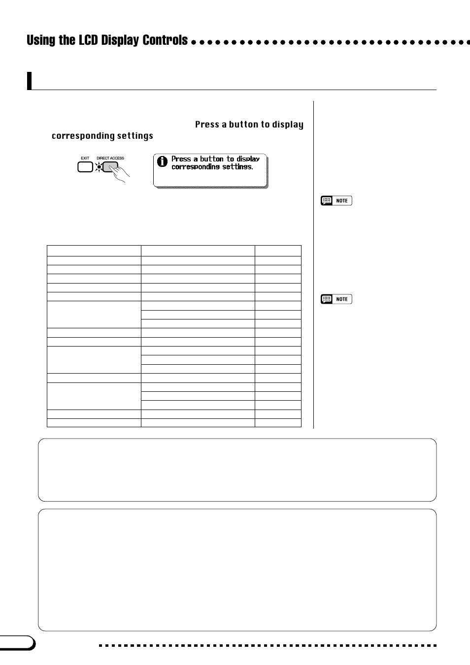 Using the direct access function, Using the lcd display controls | Yamaha CVP-109  EN User Manual | Page 22 / 235
