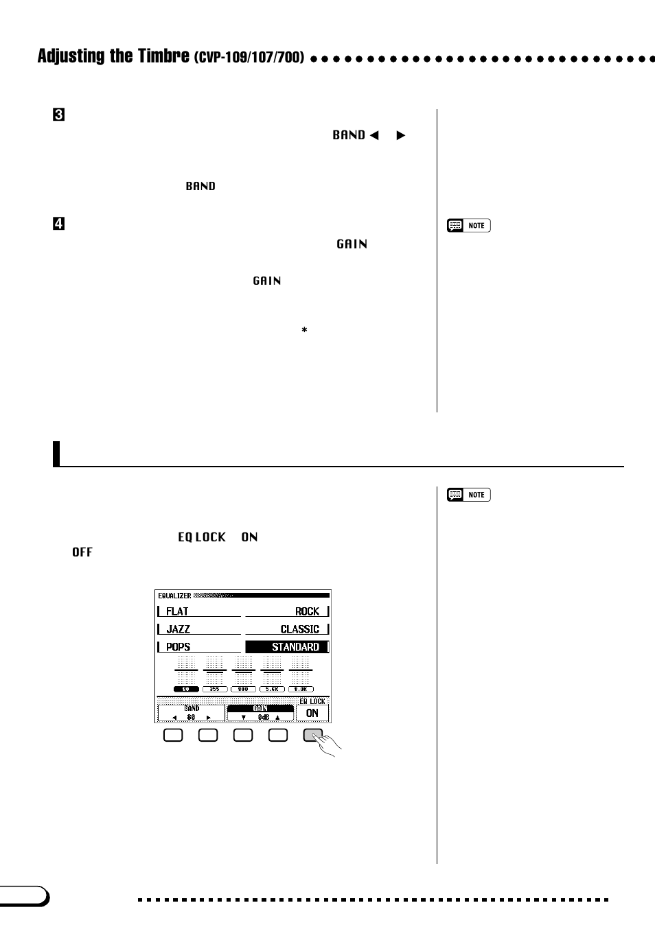 Using the equalizer lock function, Adjusting the timbre | Yamaha CVP-109  EN User Manual | Page 26 / 235