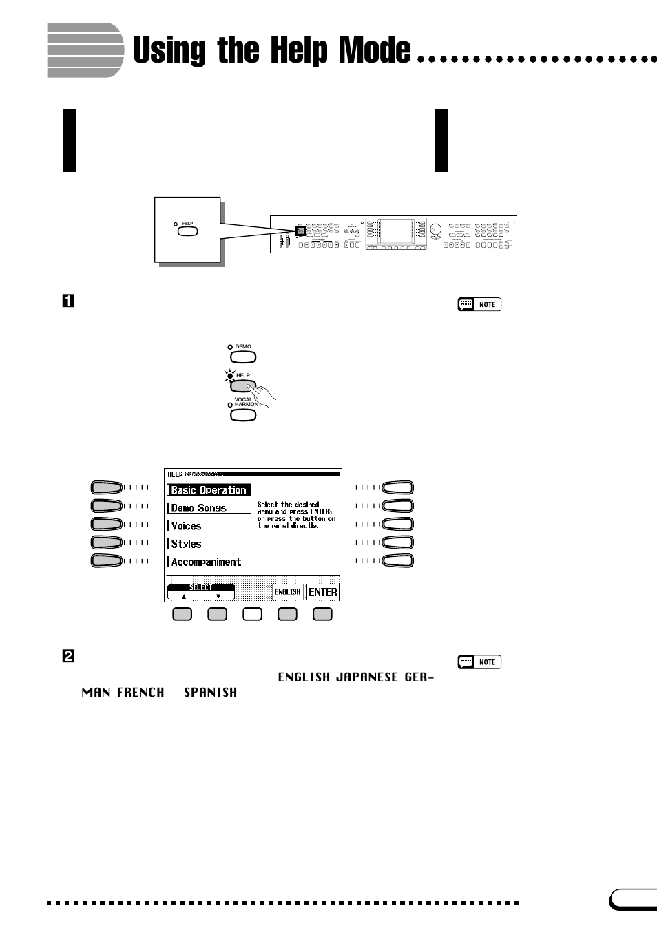 Using the help mode, Zcall up the help mode, Xselect the language if necessary | Yamaha CVP-109  EN User Manual | Page 29 / 235
