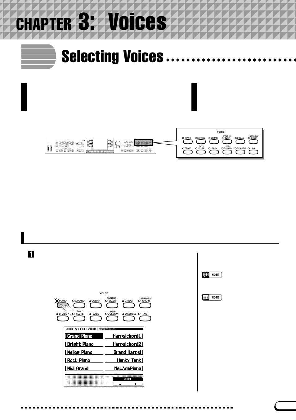 Chapter 3: voices, Selecting voices, Selecting a voice from the voice select display | Chapter 3, Voices, Chapter, Select the voice group | Yamaha CVP-109  EN User Manual | Page 31 / 235