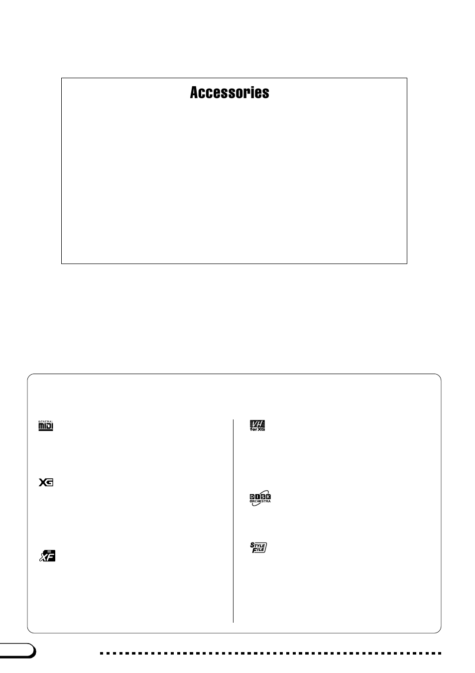 Accessories, The panel logos, Vocal harmony | Disk orchestra collection, Style file format, Gm system level 1, Xg format, Xf format | Yamaha CVP-109  EN User Manual | Page 4 / 235