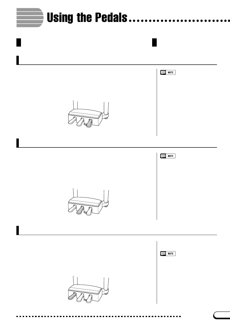Using the pedals, Damper pedal (right), Sostenuto pedal (center) | Soft pedal (left) | Yamaha CVP-109  EN User Manual | Page 45 / 235