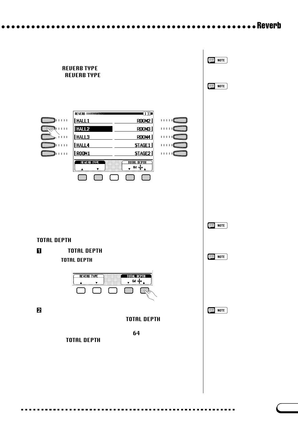 Reverb, Setting the total depth, Changing the reverb type | Yamaha CVP-109  EN User Manual | Page 49 / 235
