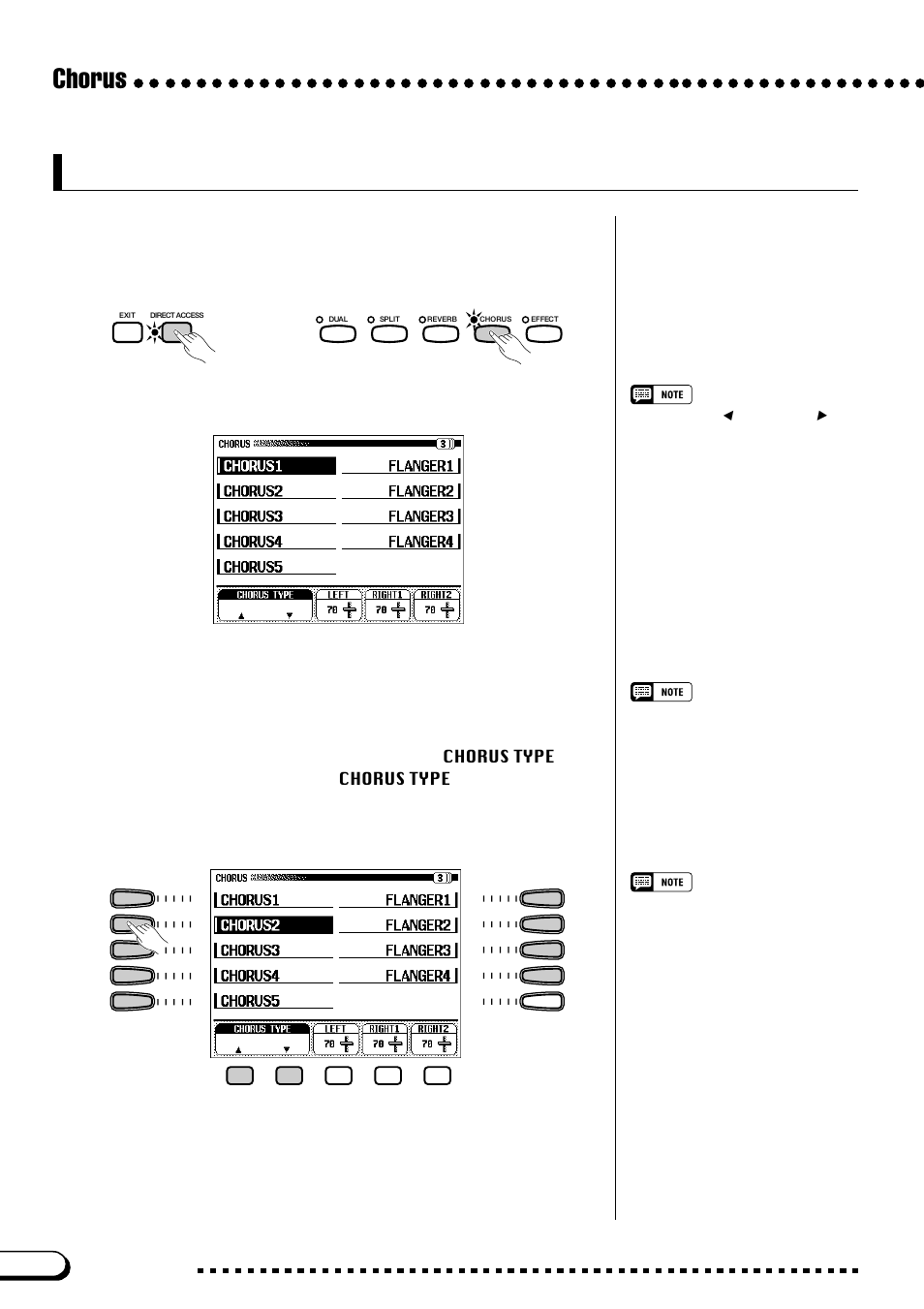 Changing the chorus settings, Chorus changing the chorus settings, Changing the chorus type | Displaying the chorus settings | Yamaha CVP-109  EN User Manual | Page 52 / 235