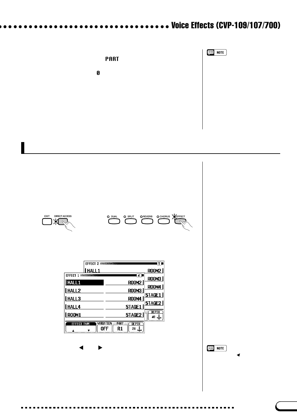 Changing the effect settings, Displaying the effect settings | Yamaha CVP-109  EN User Manual | Page 55 / 235