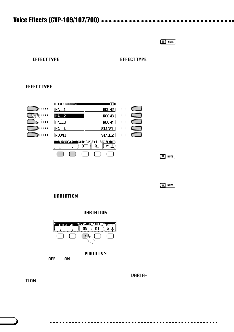 Varying the effect, Changing the effect type | Yamaha CVP-109  EN User Manual | Page 56 / 235