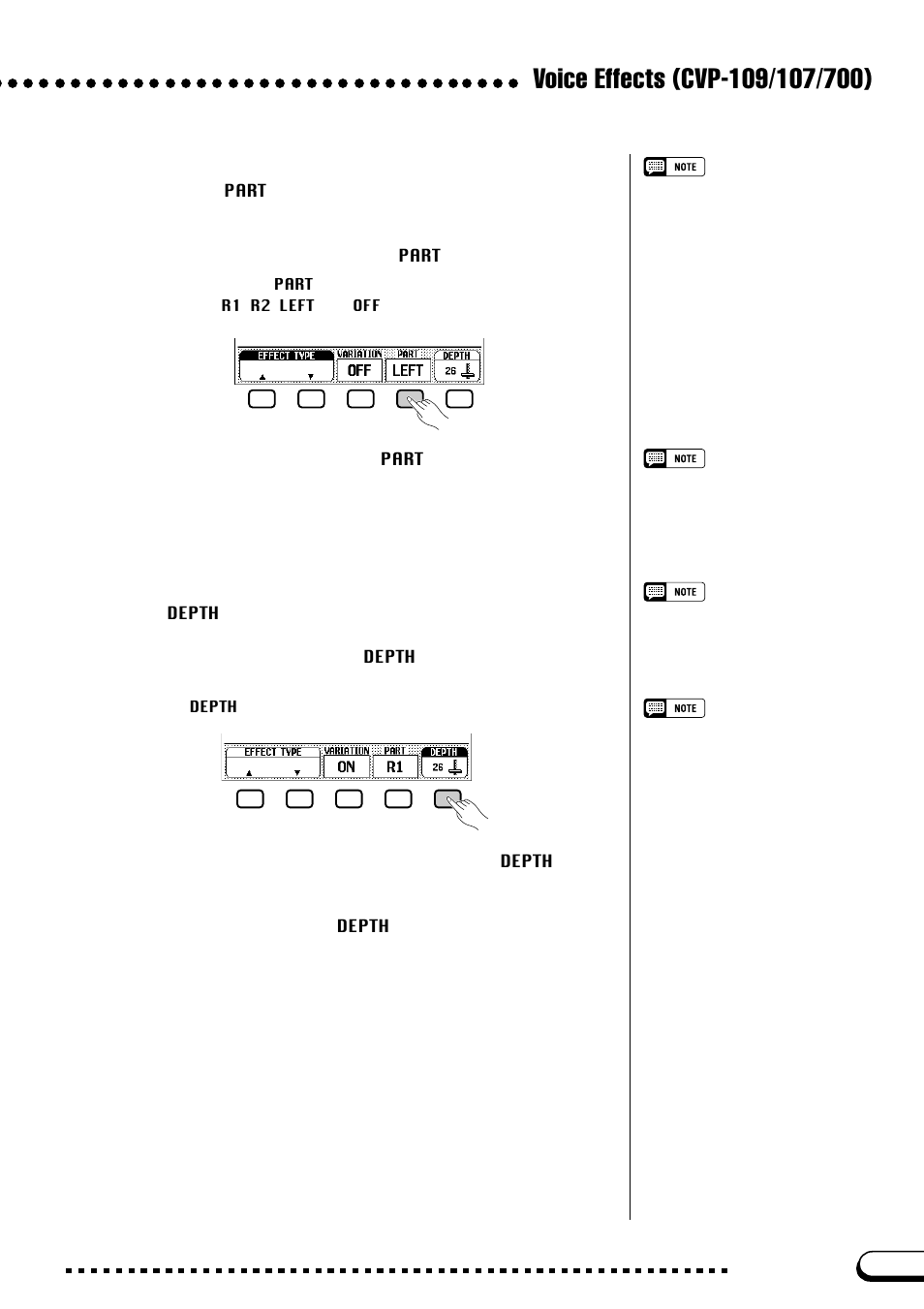 Setting the effect depth, Setting the affected part | Yamaha CVP-109  EN User Manual | Page 57 / 235