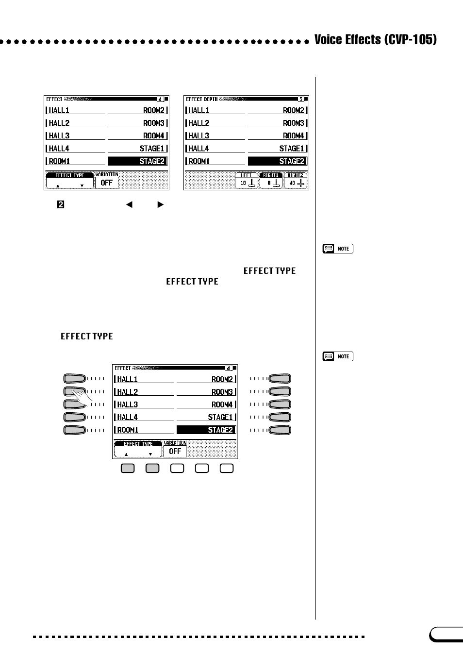Voice effects (cvp-105), Changing the effect type | Yamaha CVP-109  EN User Manual | Page 59 / 235