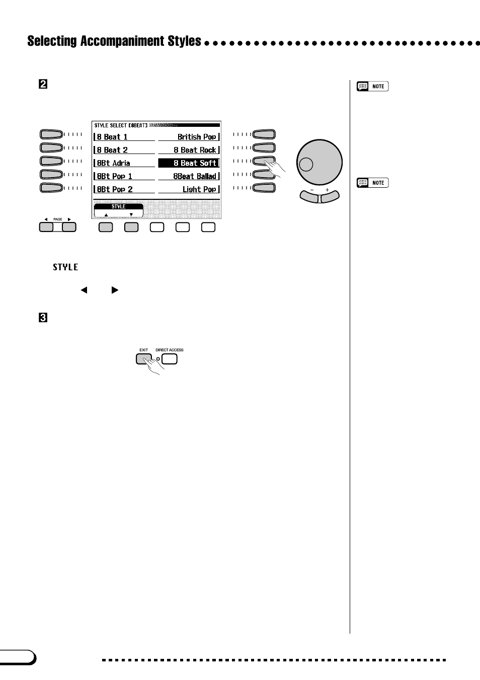 Selecting accompaniment styles, Xselect a style, Creturn to the main display | Yamaha CVP-109  EN User Manual | Page 62 / 235