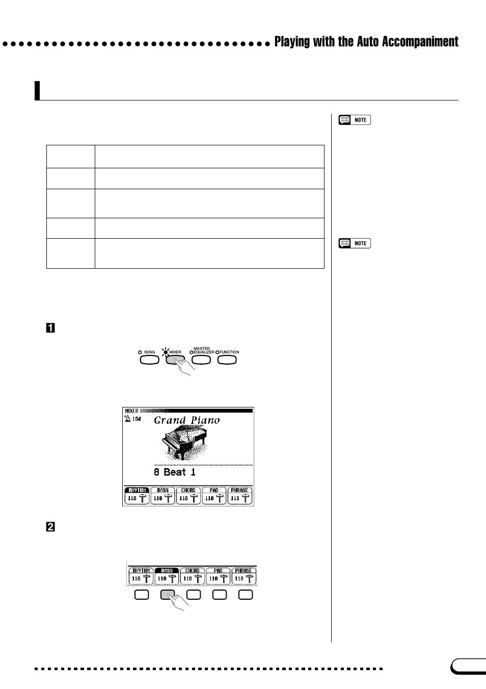 Adjusting individual part levels, Playing with the auto accompaniment, Zpress the [mixer] button | Xselect a part | Yamaha CVP-109  EN User Manual | Page 77 / 235