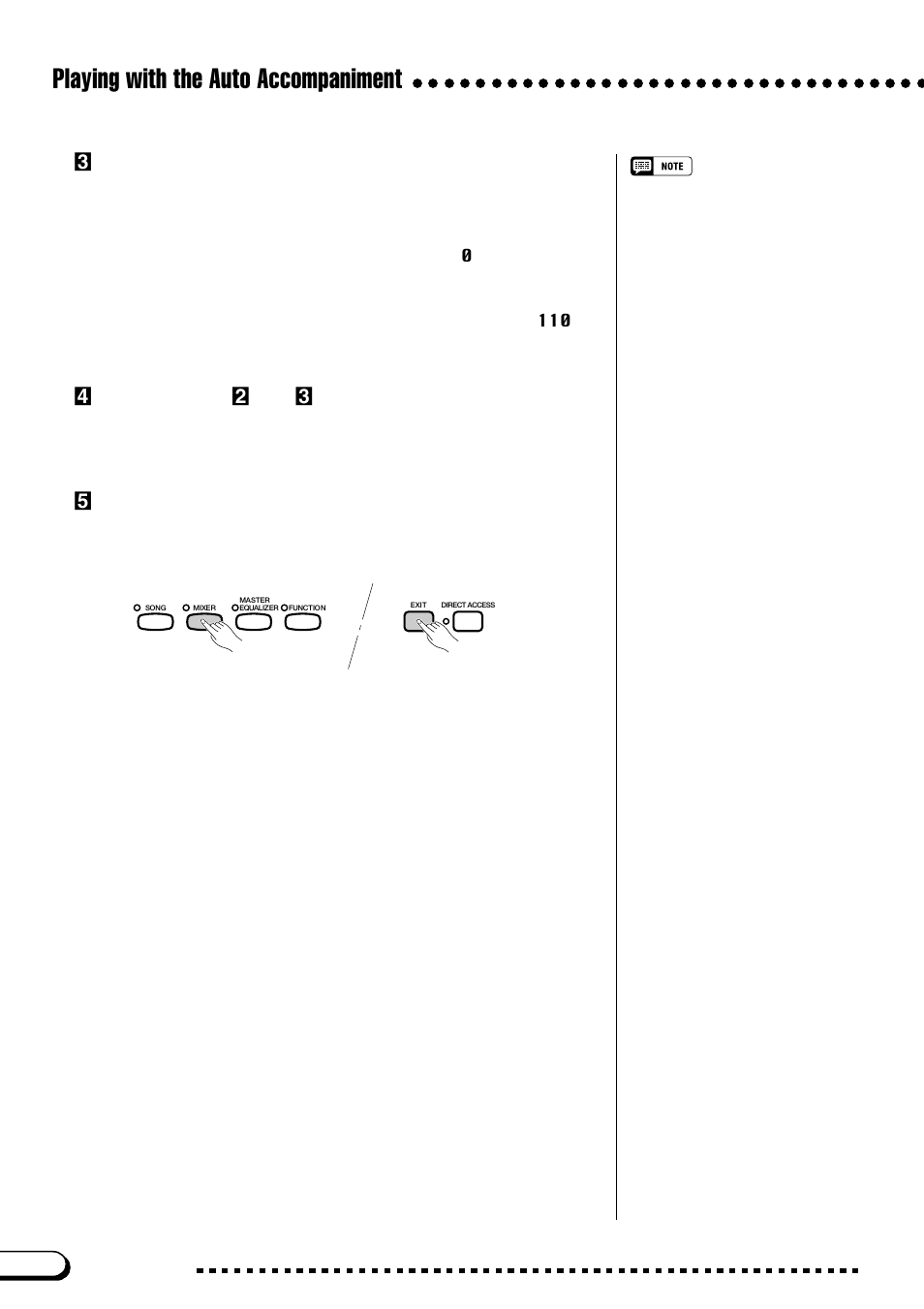 Playing with the auto accompaniment, Cset the volume level, Vrepeat steps x and c | Bexit the mixer display | Yamaha CVP-109  EN User Manual | Page 78 / 235