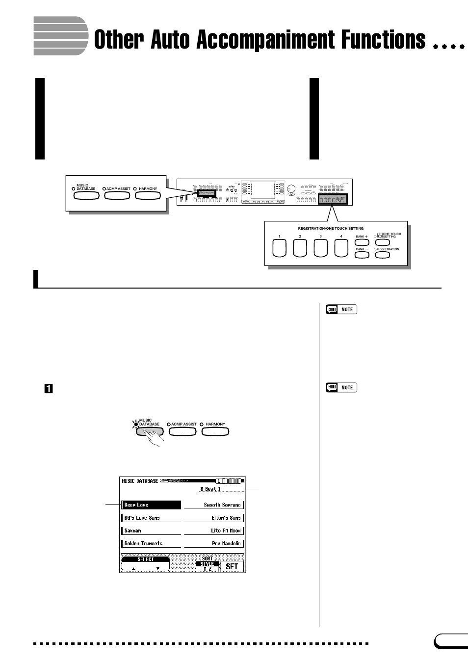 Other auto accompaniment functions, Music database, Zdisplay the music database | Yamaha CVP-109  EN User Manual | Page 79 / 235