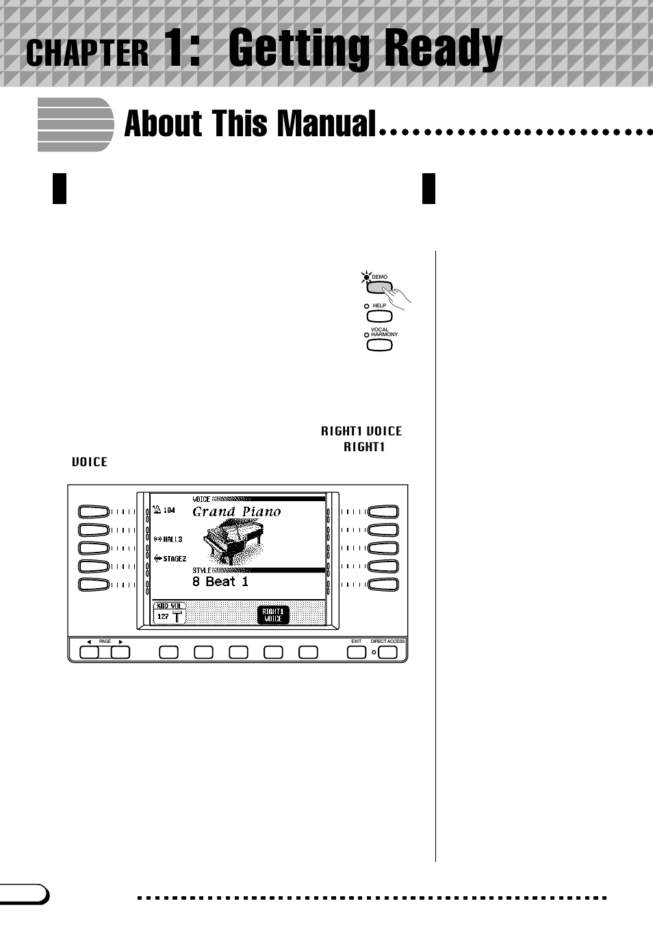 Chapter 1: getting ready, About this manual, Chapter 1 | Getting ready, Chapter | Yamaha CVP-109  EN User Manual | Page 8 / 235