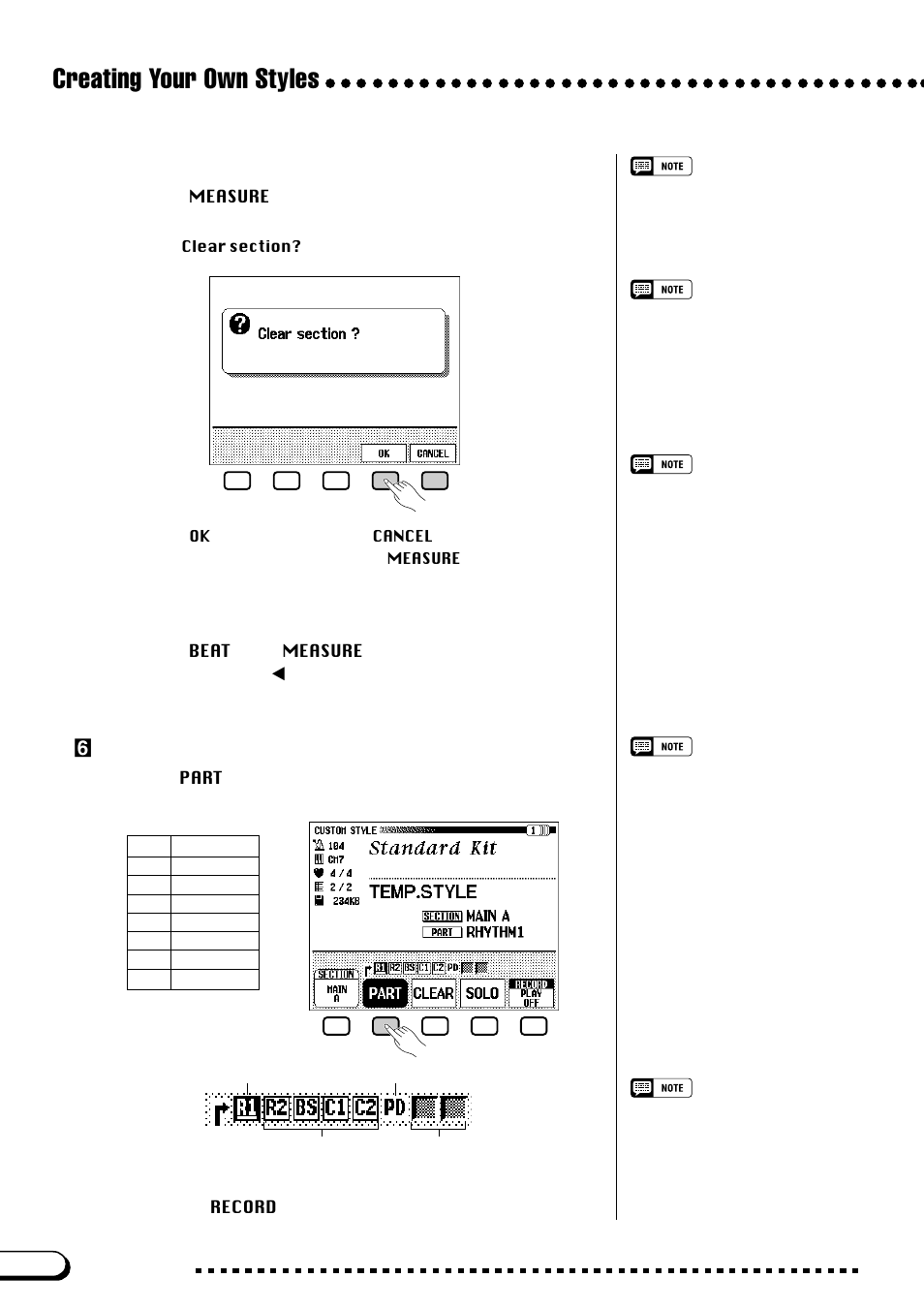 Creating your own styles, Nselect the part you want to record | Yamaha CVP-109  EN User Manual | Page 94 / 235