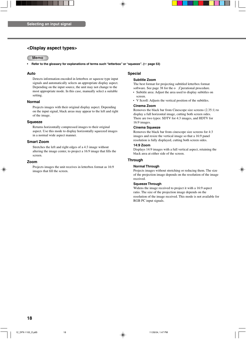 18 <display aspect types | Yamaha DPX-1200 User Manual | Page 22 / 68