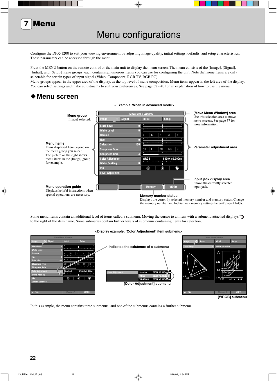 Menu, Menu configurations, Menu screen | 7 menu | Yamaha DPX-1200 User Manual | Page 26 / 68