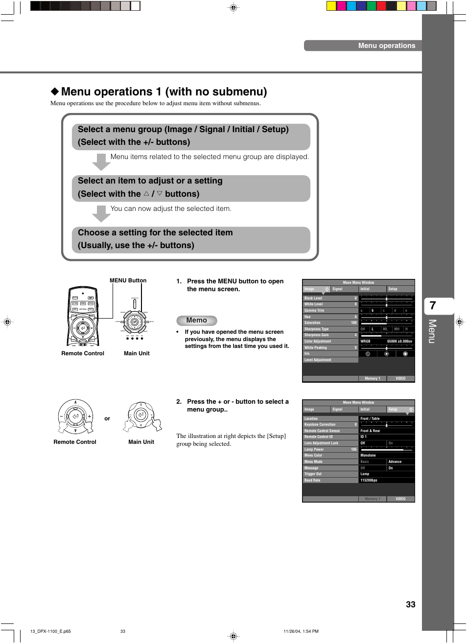 Menu operations 1 (with no submenu), Menu, Menu operations | Yamaha DPX-1200 User Manual | Page 37 / 68