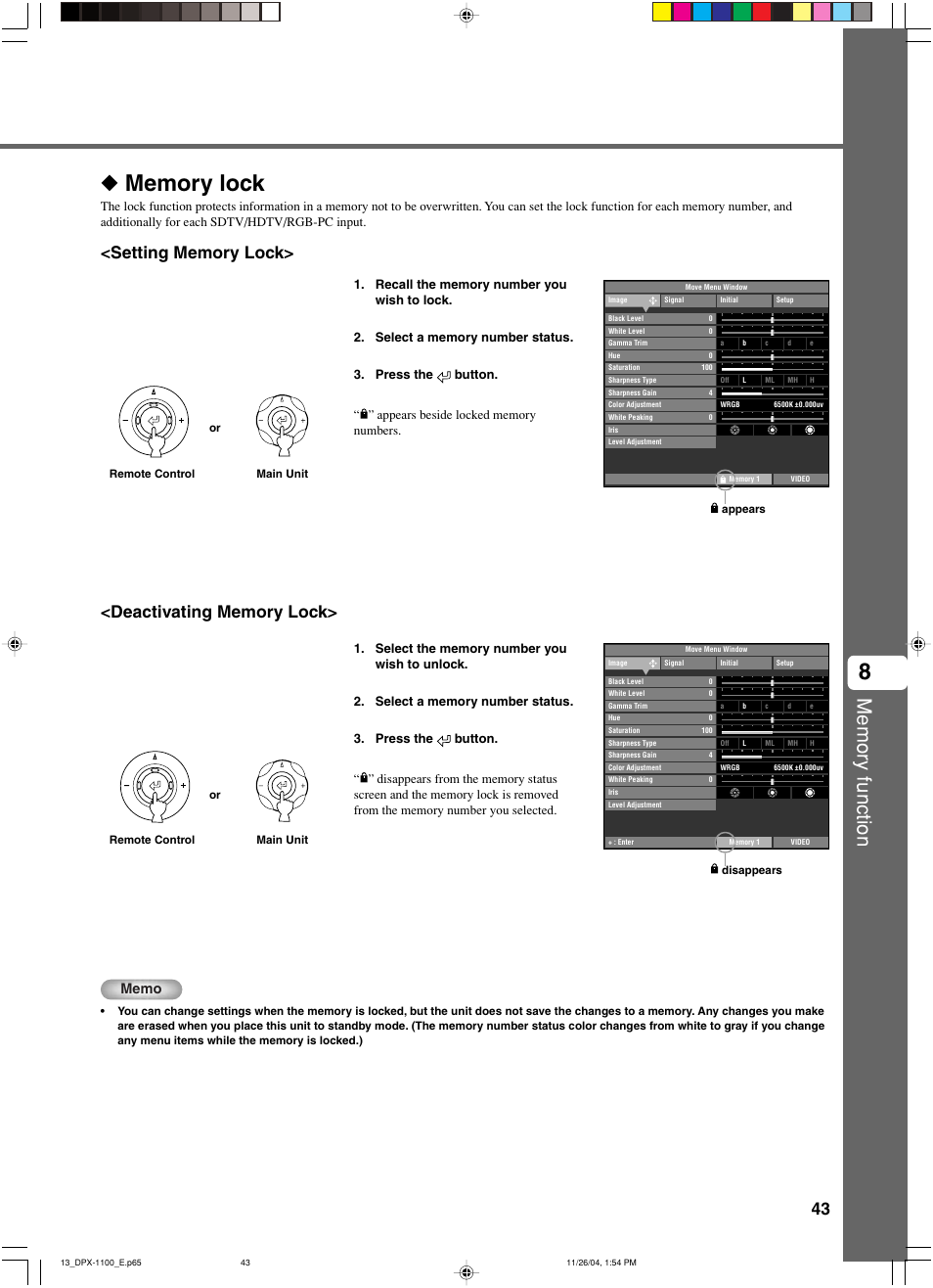 Memory lock | Yamaha DPX-1200 User Manual | Page 47 / 68