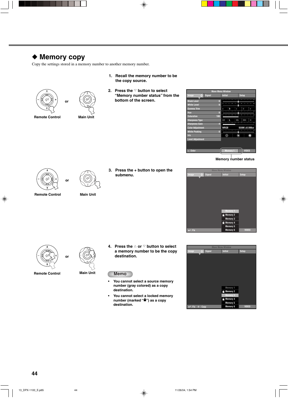 Memory copy, Press the + button to open the submenu | Yamaha DPX-1200 User Manual | Page 48 / 68