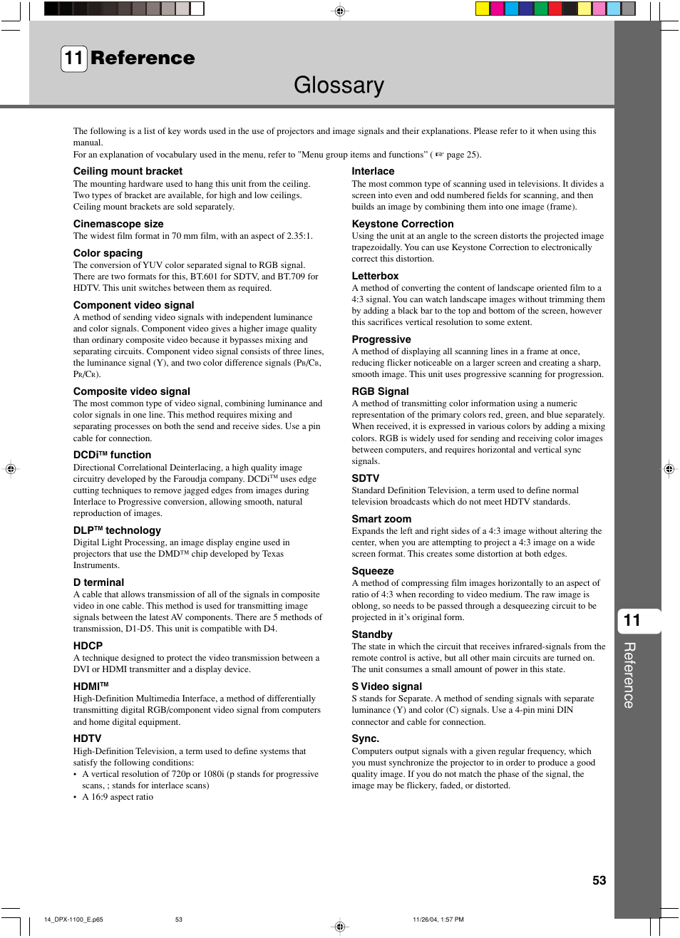 Reference, Glossary, 11 reference | Yamaha DPX-1200 User Manual | Page 57 / 68