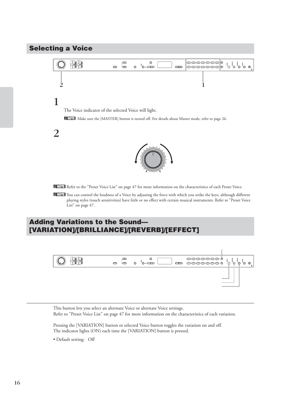 Playing voices, Selecting a voice, Variation | Ref erence, Playing voices cp33 owner’s manual, Increases the level. decreases the level | Yamaha CP 33 User Manual | Page 16 / 64