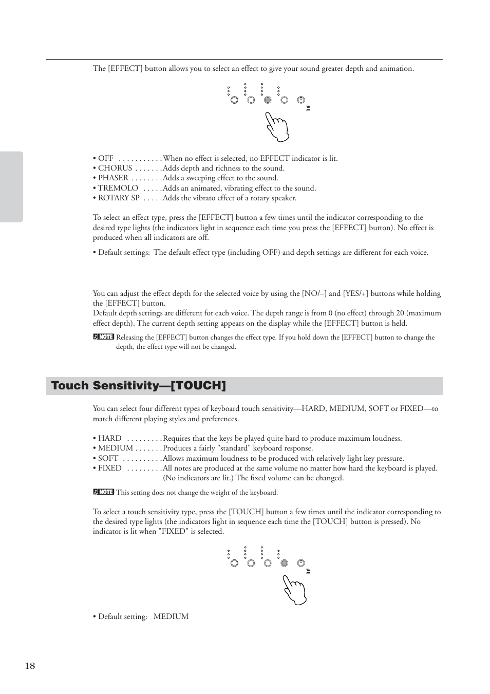 Touch sensitivity-[touch, Touch sensitivity—[touch, Effect | Ref erence, Playing voices cp33 owner’s manual | Yamaha CP 33 User Manual | Page 18 / 64